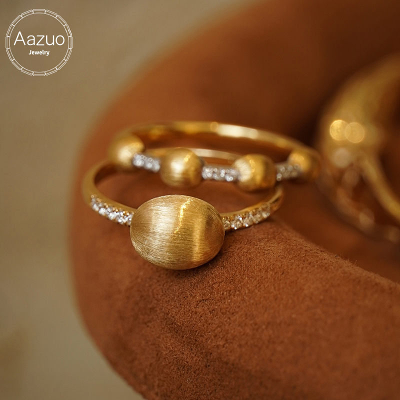Women'S Fashion Rings Gold - อาซูโอ แฟชั่นเครื่องประดับวินเทจทองคำแท้ 18K สีเหลืองธรรมชาติเพชรแหวนนางฟ้าของขวัญสำหรับผู้หญิงและสาวๆวันเกิดปาร์ตี้ Au750
