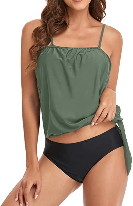 Crop Top Women - ชุดว่ายน้ำทูพีซแบบแทงกินี่สำหรับผู้หญิง เสื้อครอปท็อปสายเดี่ยว บิกินี่เอวสูง ลายดอกไม้ พร้อมเชือกผูกด้านข้าง