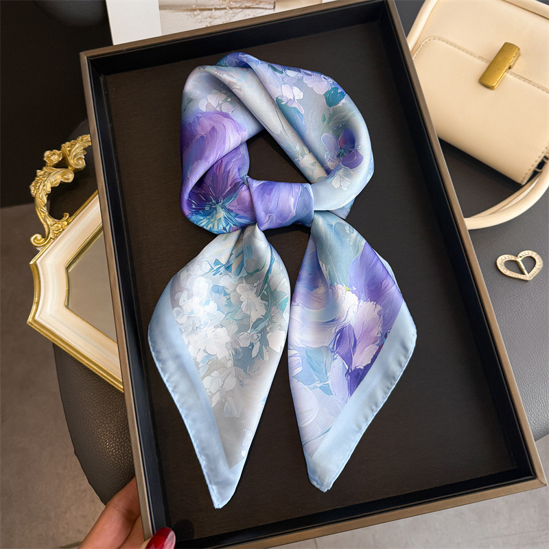 Women Fashion Necktie - ผ้าพันคอไหมพิมพ์ลายดอกไม้ใหม่ปี 2026 ผ้าคลุมศีรษะผู้หญิง ผ้าพันคอเนื้อนุ่ม ผ้าคลุมศีรษะแบบฮิญาบ สำหรับผู้หญิง