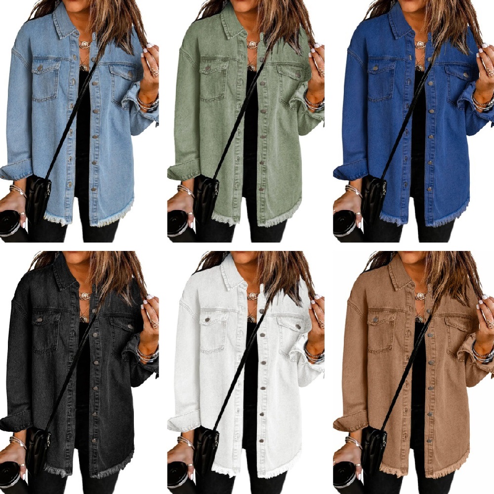 Women'S Fashion Denim Jacket - ล้าง DENIM แจ็คเก็ตผู้หญิงฤดูใบไม้ร่วงพู่กางเกงยีนส์หญิงสบายๆหลวมแขนยาวเดี่ยว Breasted เสื้อนอก Coat