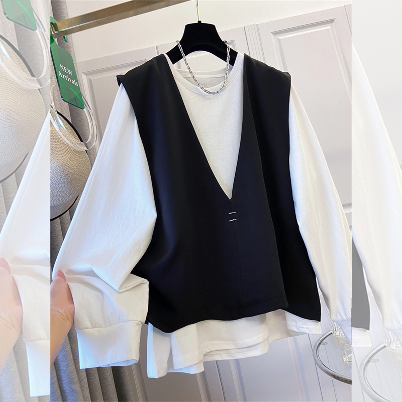 Women Fashion Designers - ซุปเปอร์เอ็น สปริง นิว เสื้อพูลโอเวอร์โอเวอร์ไซส์สำหรับผู้หญิง สีขาว เสื้อยืดแขนยาว