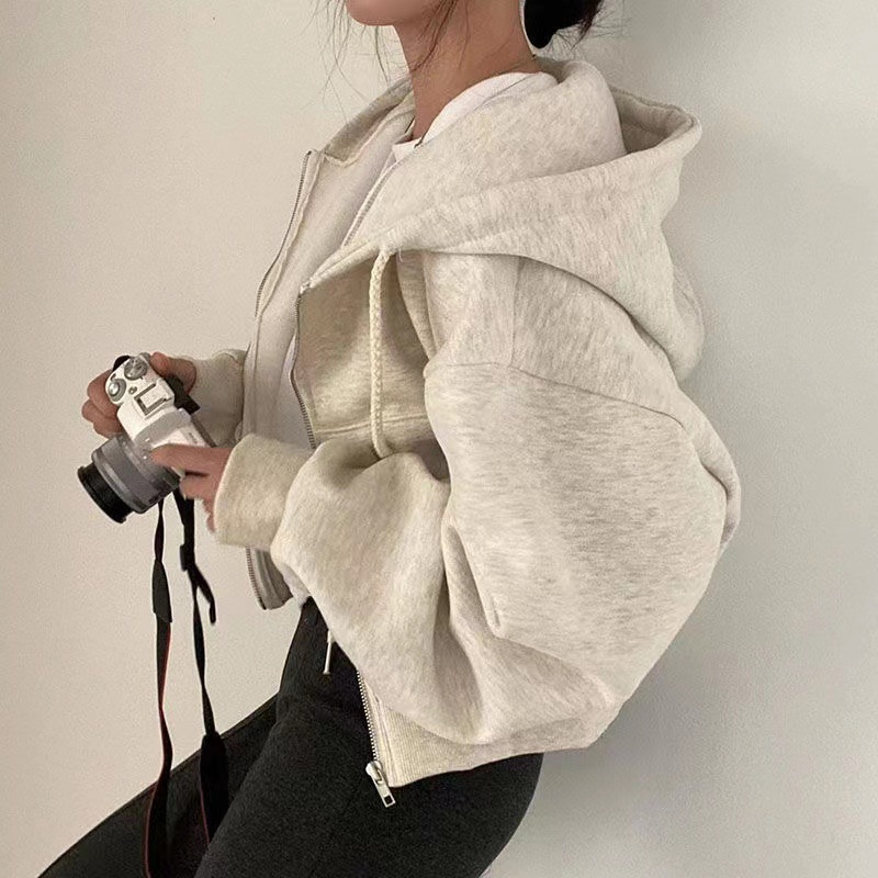 Women'S Fashion Zip Up Hoodies - เสื้อฮู้ดซิปแฟชั่นผู้หญิง แขนยาว สไตล์ครอปท็อป ลำลอง สตรีทแวร์ ฮาราจูกุ