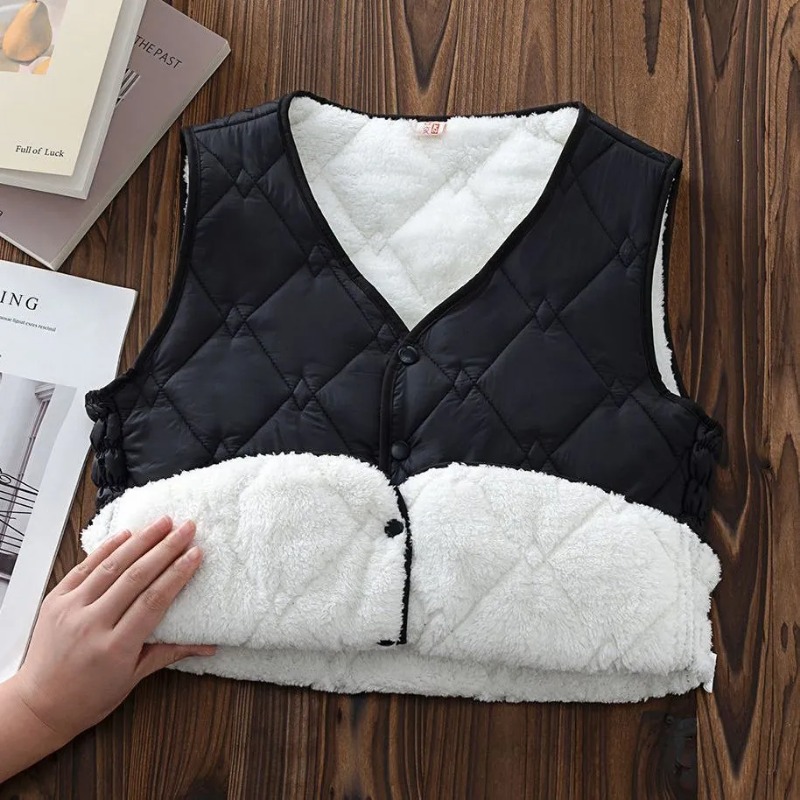 Puffer Vest Fashion Women - เสื้อคาร์ดิแกนแขนกุดคอวีแบบวินเทจของผู้หญิงเสื้อกั๊กขนเป็ดแจ็คการ์ดให้ความอบอุ่นเสื้อครอปโค้ท MODE Korea เสื้อกั๊กสำหรับฤดูหนาว