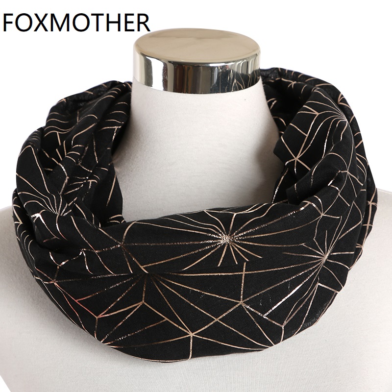 Women'S Fashion Rings Gold - FOXMOTHER ใหม่กาแฟสีม่วงฟอยล์ทองเว็บลายสก๊อต Hijab ผ้าพันคอ Glitter Shawl