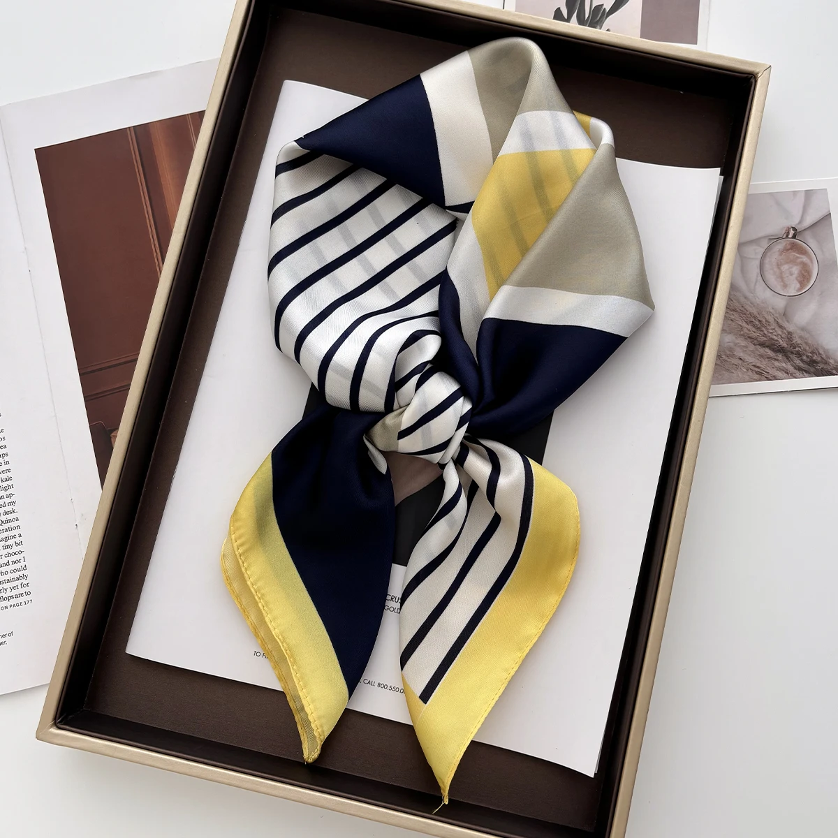 Women Fashion Necktie - 70 ซม.ผู้หญิงนุ่มซาตินผ้าพันคอสแควร์ดอกไม้พิมพ์ห่อ Foulard ผ้าเช็ดหน้าผ้าพันคอคอผม Skinny Tie