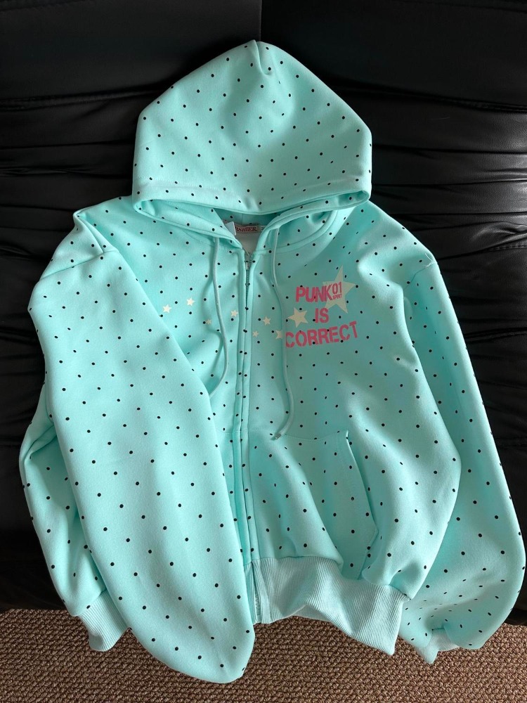 Women'S Fashion Zip Up Hoodies - Y2k แฟชั่นฤดูใบไม้ผลิใหม่สไตล์อเมริกันลายจุดดาวเสื้อสเวตเตอร์พิมพ์ลายตัวอักษรผู้หญิงเสื้อแจ็คเก็ตลำลองหลวมๆ 2026 ใหม่