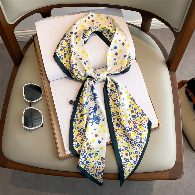 Women Fashion Necktie - ผ้าพันคอไหมพิมพ์ลายแฟชั่นสำหรับผู้หญิง ผ้าคาดผมหรูหรา ผ้าไหมเนื้อนุ่ม ผ้าริบบิ้นผูกผม ผ้าพันคอสำหรับผูกกระเป๋า ผ้าพันข้อมือ