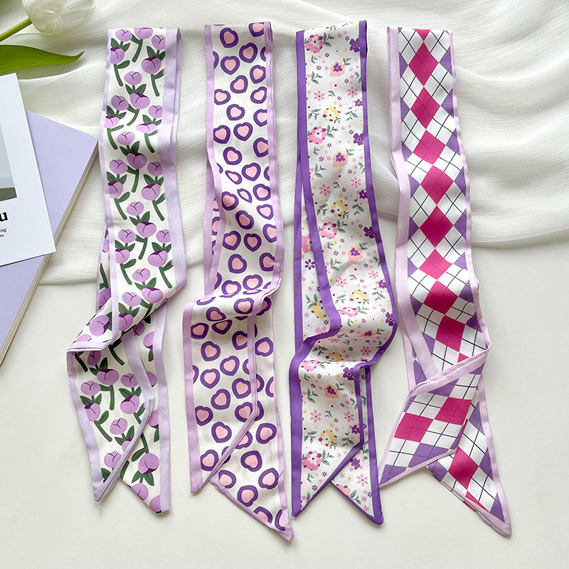 Women Fashion Necktie - ใหม่หรูหราแคบสั้นผู้หญิงผ้าพันคอผ้าไหมผมริบบิ้นผ้าไหมผ้าพันคอคอเล็กกระเป๋าริบบิ้นผ้าพันคอ Kerchief Lady Tie