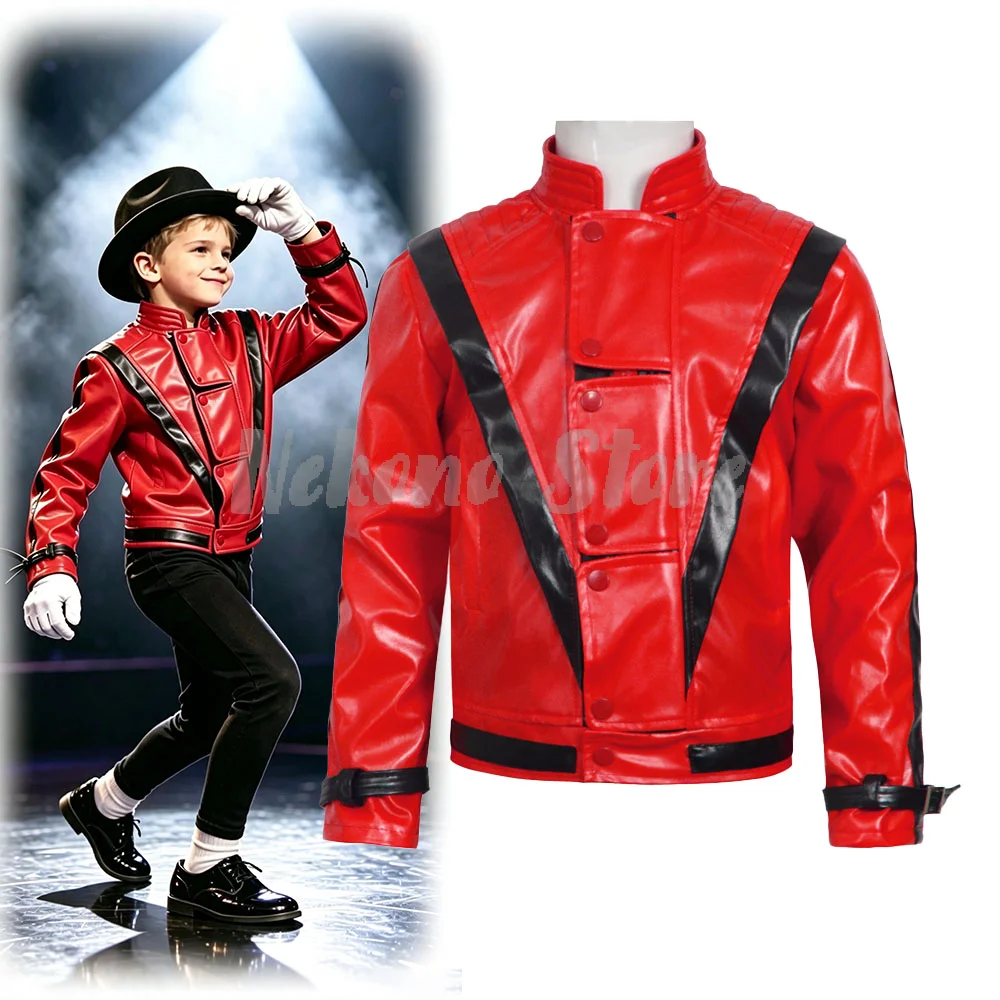 Women'S Fashion Leather Jacket - เสื้อแจ็คเก็ตหนังสีแดงสไตล์ไมเคิล แจ็คสัน สำหรับผู้หญิง ผู้ชาย และวัยรุ่น ชุดฮาโลวีนแนวเรโทร