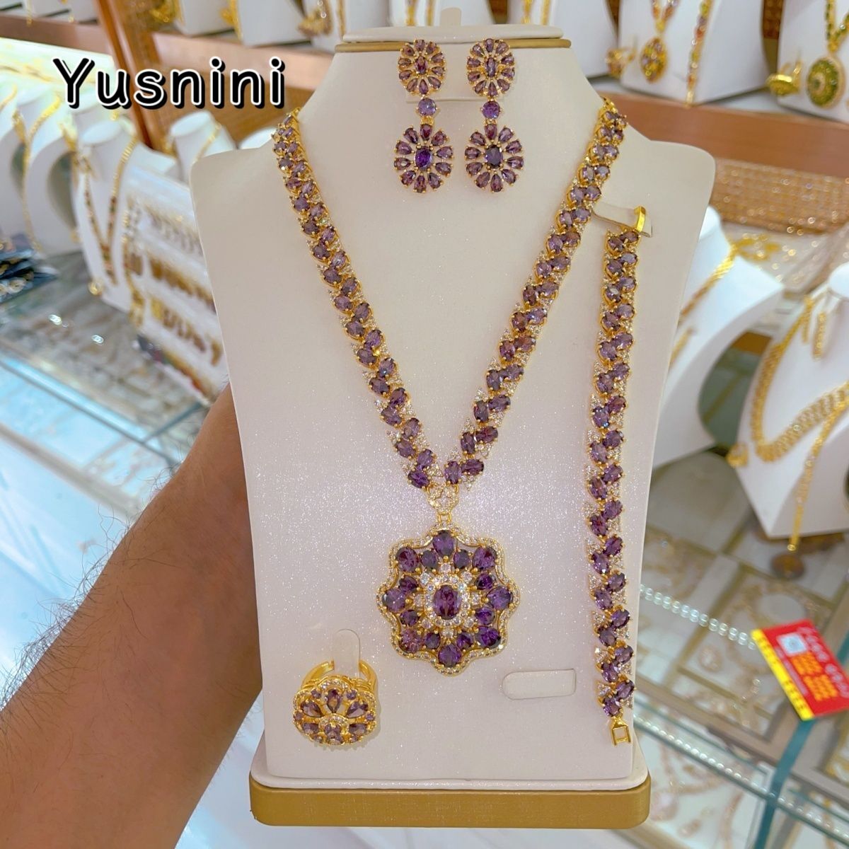 Women'S Fashion Rings Gold - ชุดเครื่องประดับงานแต่งงานระดับไฮเอนด์ สร้อยคอ ต่างหู แหวน กำไล ชุบทอง