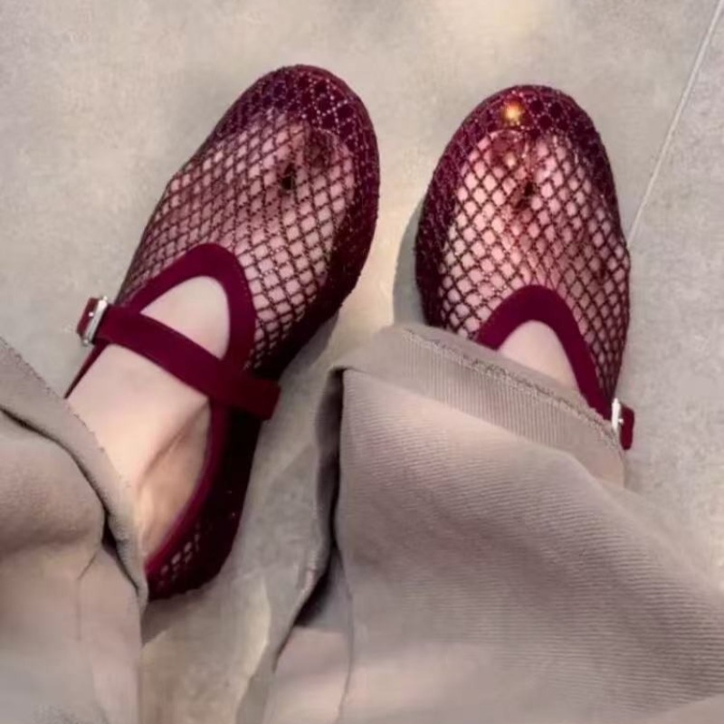 Women'S Fashion Sandals - รองเท้าแตะแบบสวมประดับเพชรทรงกลวงสำหรับผู้หญิง รุ่นใหม่ปี 2026 ระบายอากาศได้ดี ดีไซน์ตาข่ายแบบถัก สไตล์แมรี่เจน
