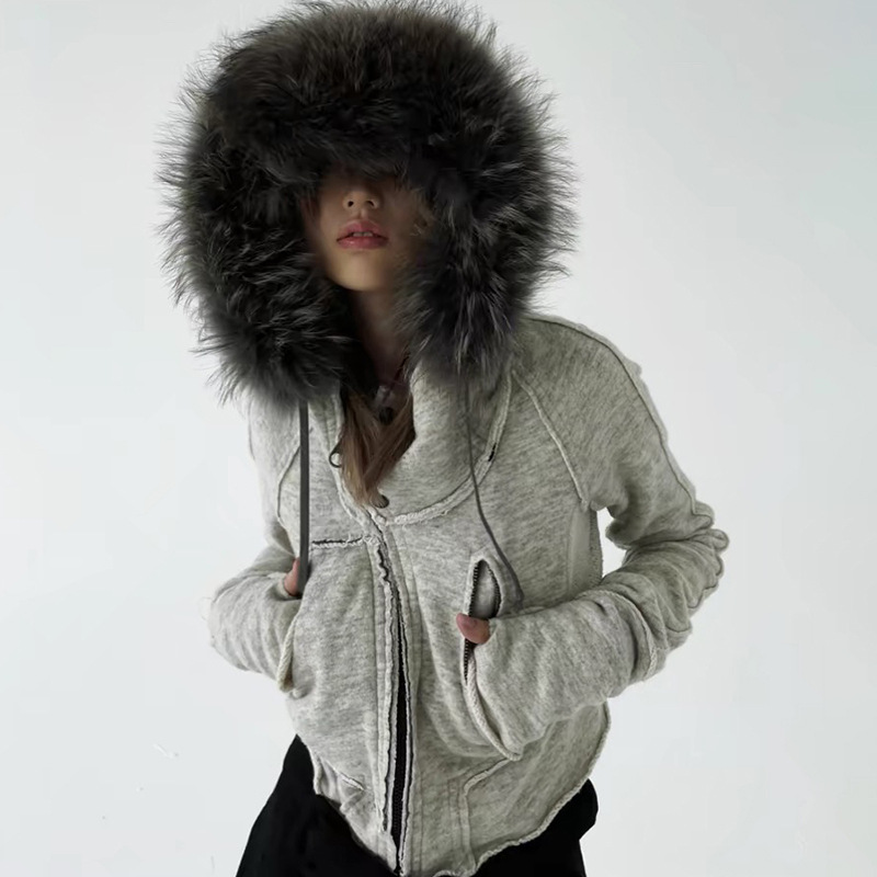 Women'S Fashion Zip Up Hoodies - วินเทจแฟชั่นZip Upผู้หญิงเสื้อลําลองขนสัตว์Hoodiesปุ่มเย็บChic Streetwearความงามกระเป๋าCardigans