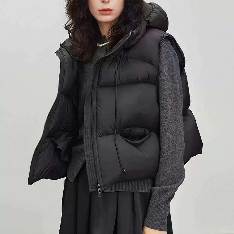 Puffer Vest Fashion Women - เสื้อกั๊กขนเป็ดสีขาวสำหรับผู้หญิง เสื้อแจ็คเก็ตพัฟเฟอร์แบบไม่มีแขนมีฮู้ดสำหรับฤดูหนาว เสื้อกั๊กขนเป็ดแฟชั่น เสื้อคลุมสำหรับผู้ชาย รุ่น JK-141