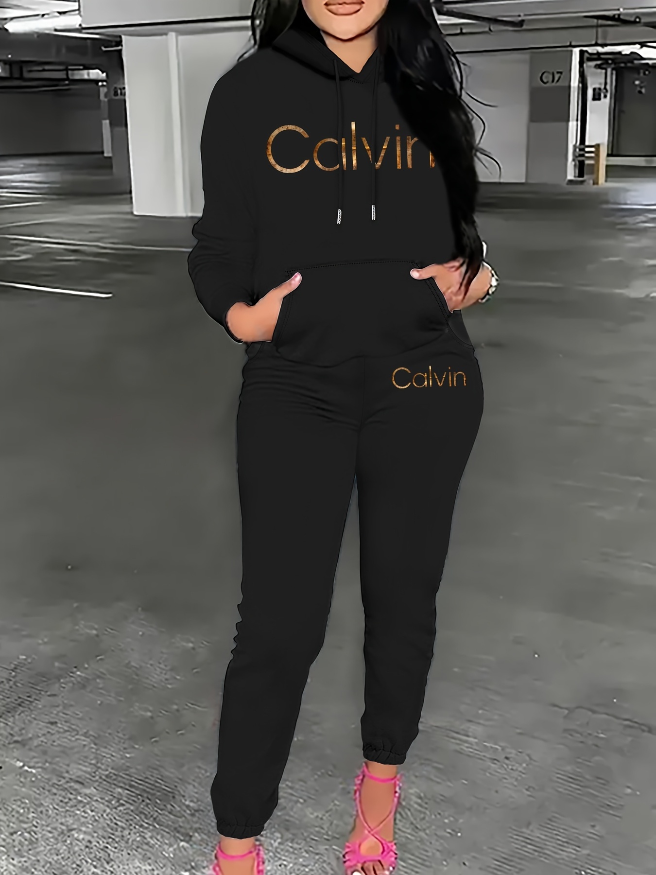 Women Fashion Designers - ชุดเสื้อฮู้ดและกางเกงขายาวสำหรับผู้หญิง ดีไซน์ลายพิมพ์ ชุดสองชิ้น เหมาะสำหรับใส่ในฤดูใบไม้ร่วงและฤดูหนาว
