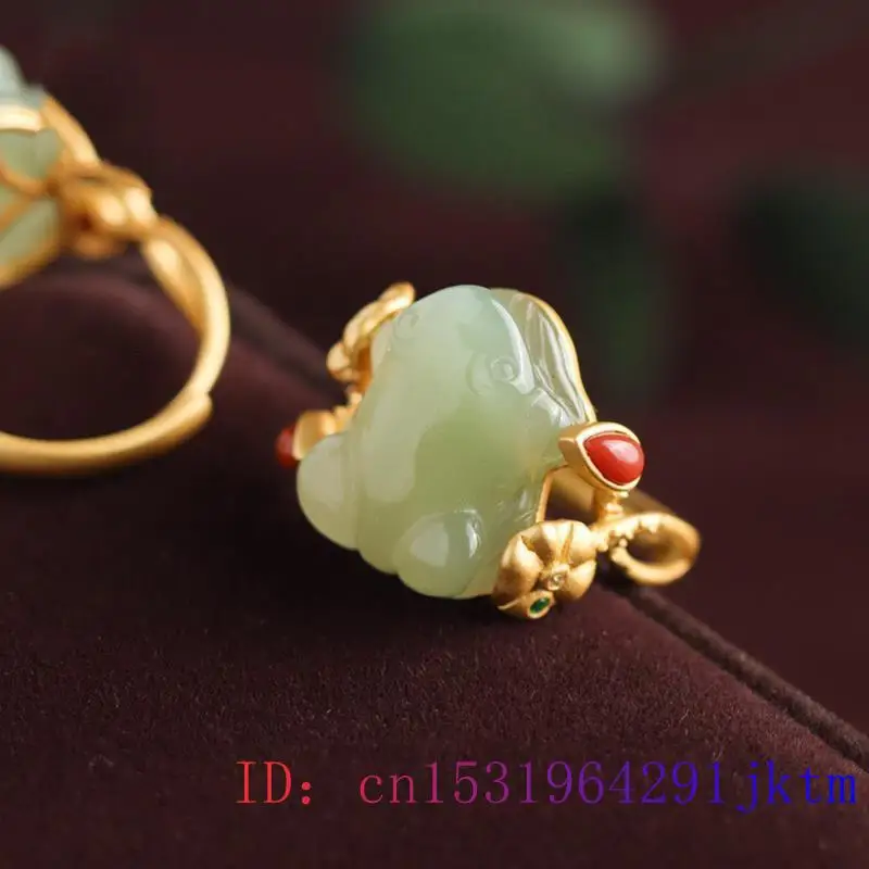 หยกสีเขียวกบแหวน Charms ธรรมชา - Women Fashion Designers บทวิจารณ์และราคา