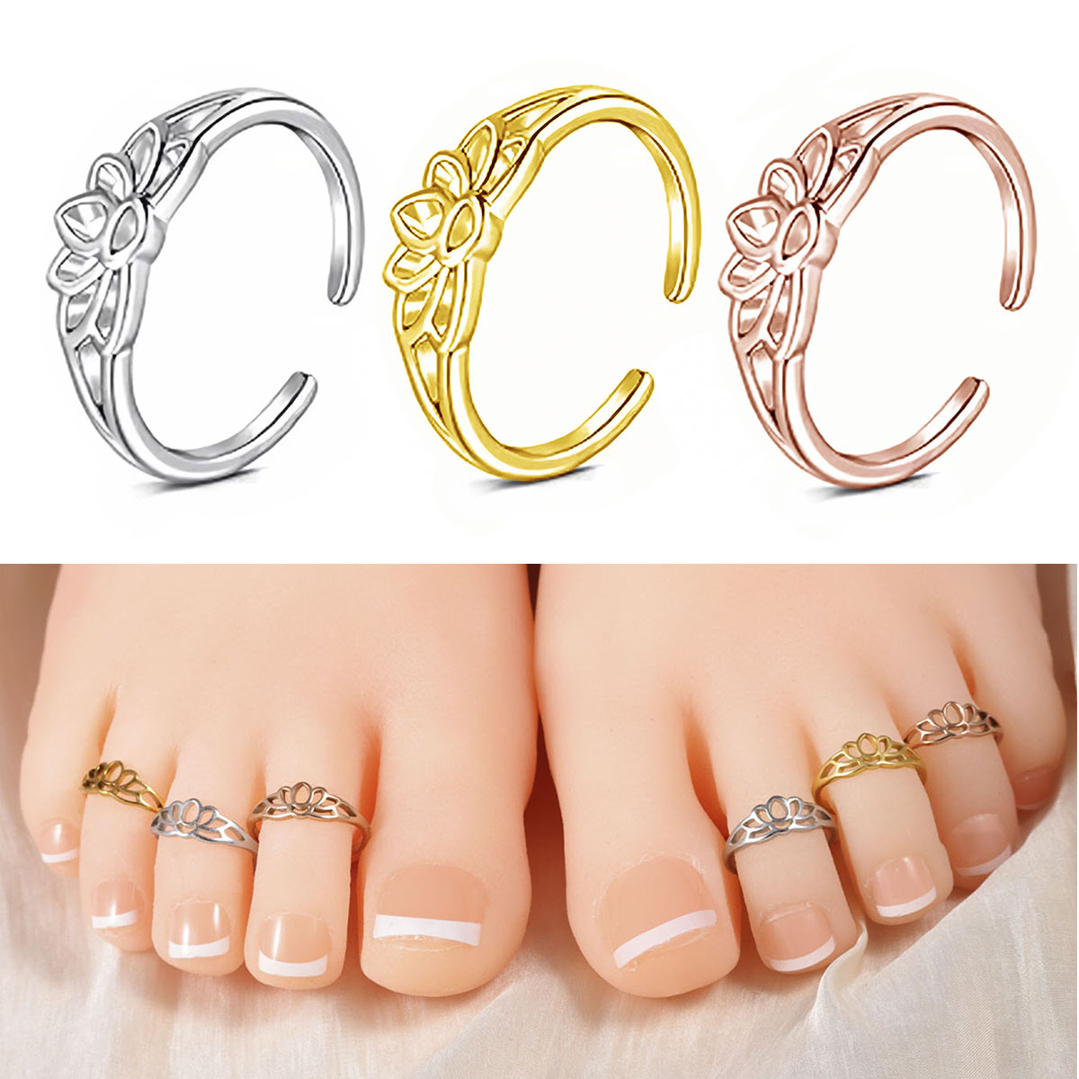 แหวนนิ้วเท้ารูปดอกบัวสแตนเลสสำ - Women'S Fashion Rings Gold บทวิจารณ์และราคา