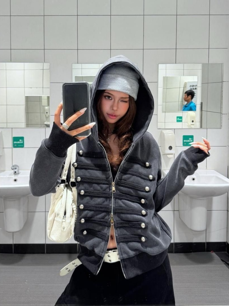เสื้อโค้ทสตรีทแวร์แฟชั่นเกาหลี - Women'S Fashion Zip Up Hoodies บทวิจารณ์และราคา