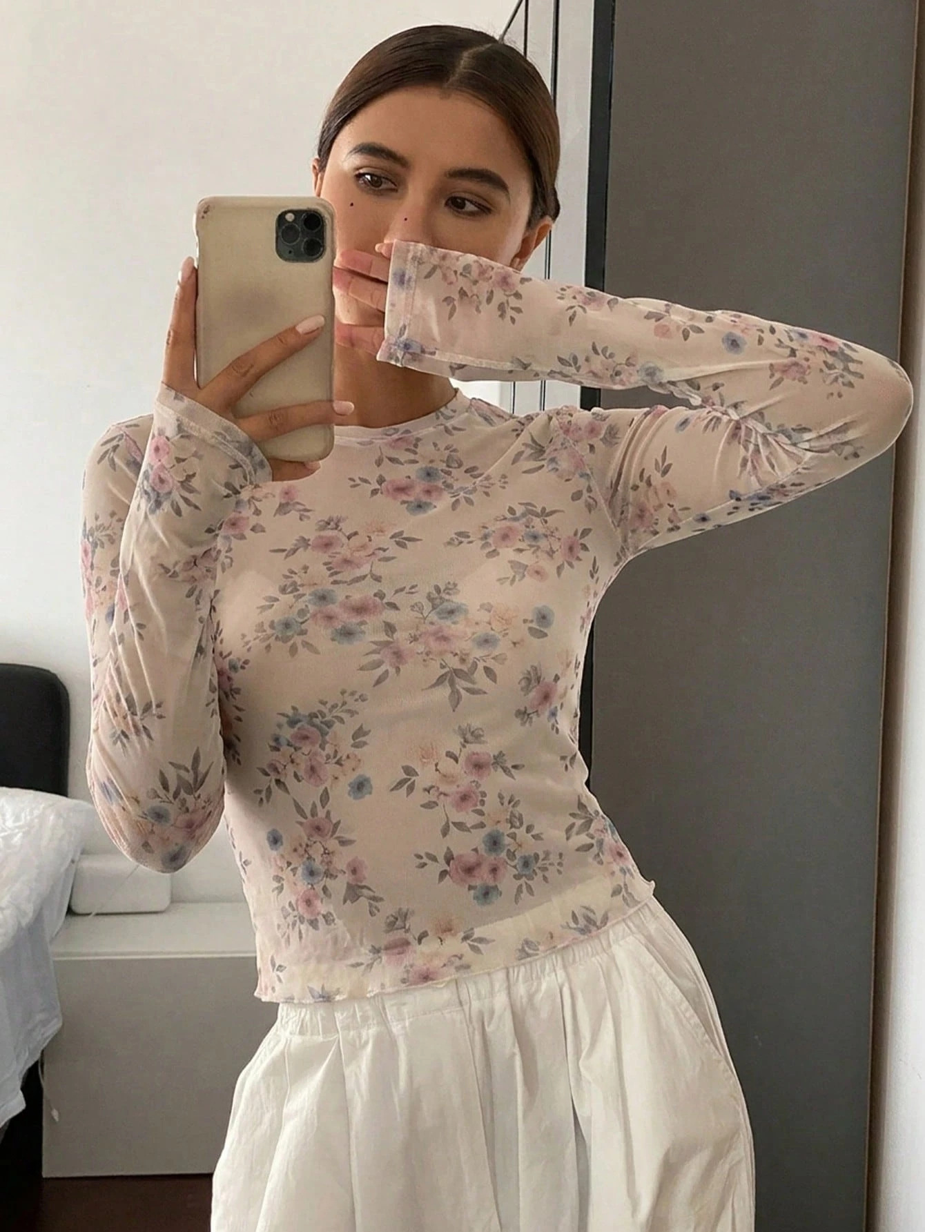 เสื้อยืดแขนยาวผ้าตาข่ายพิมพ์ลา - Crop Top Women บทวิจารณ์และราคา