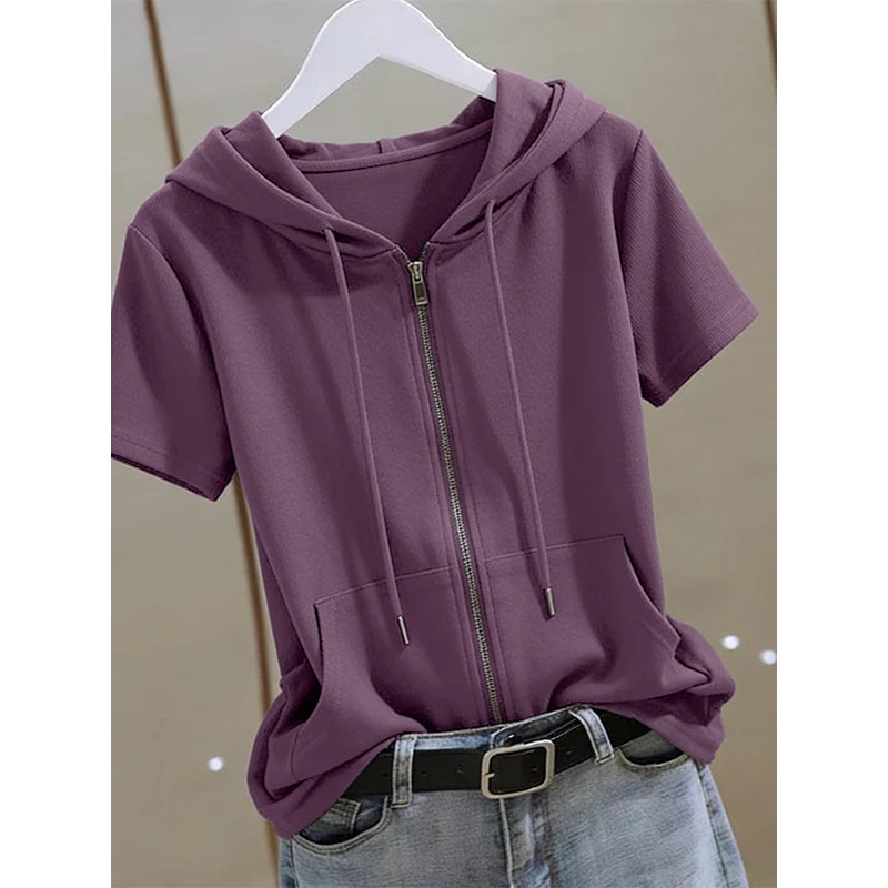 เสื้อฮู้ดแขนสั้นแบบมีซิปสำหรับ - Women'S Fashion Zip Up Hoodies บทวิจารณ์และราคา