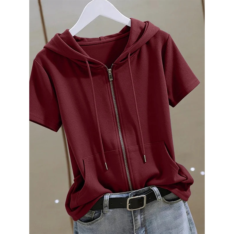 เสื้อฮู้ดแขนสั้นแบบมีซิปสำหรับ - Women'S Fashion Zip Up Hoodies บทวิจารณ์และราคา