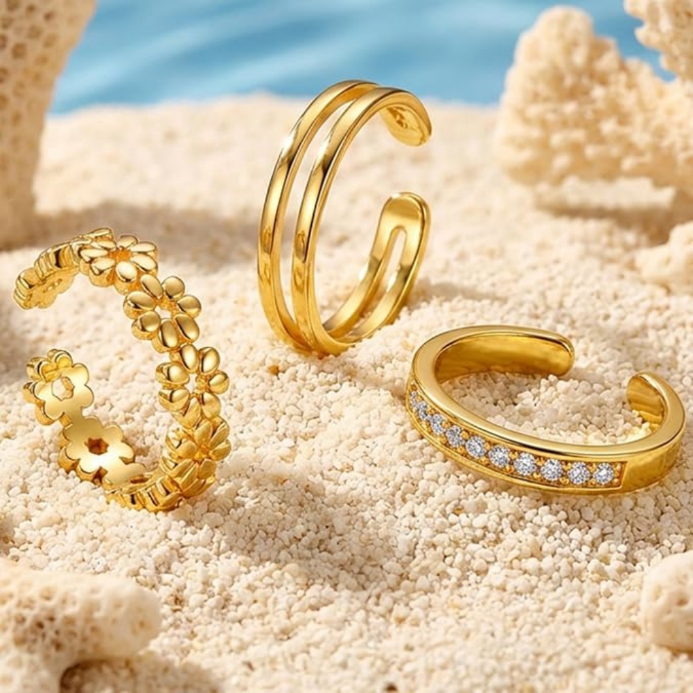 ชุดแหวนทองปรับขนาดได้ 3 วงสำหร - Women'S Fashion Rings Gold บทวิจารณ์และราคา