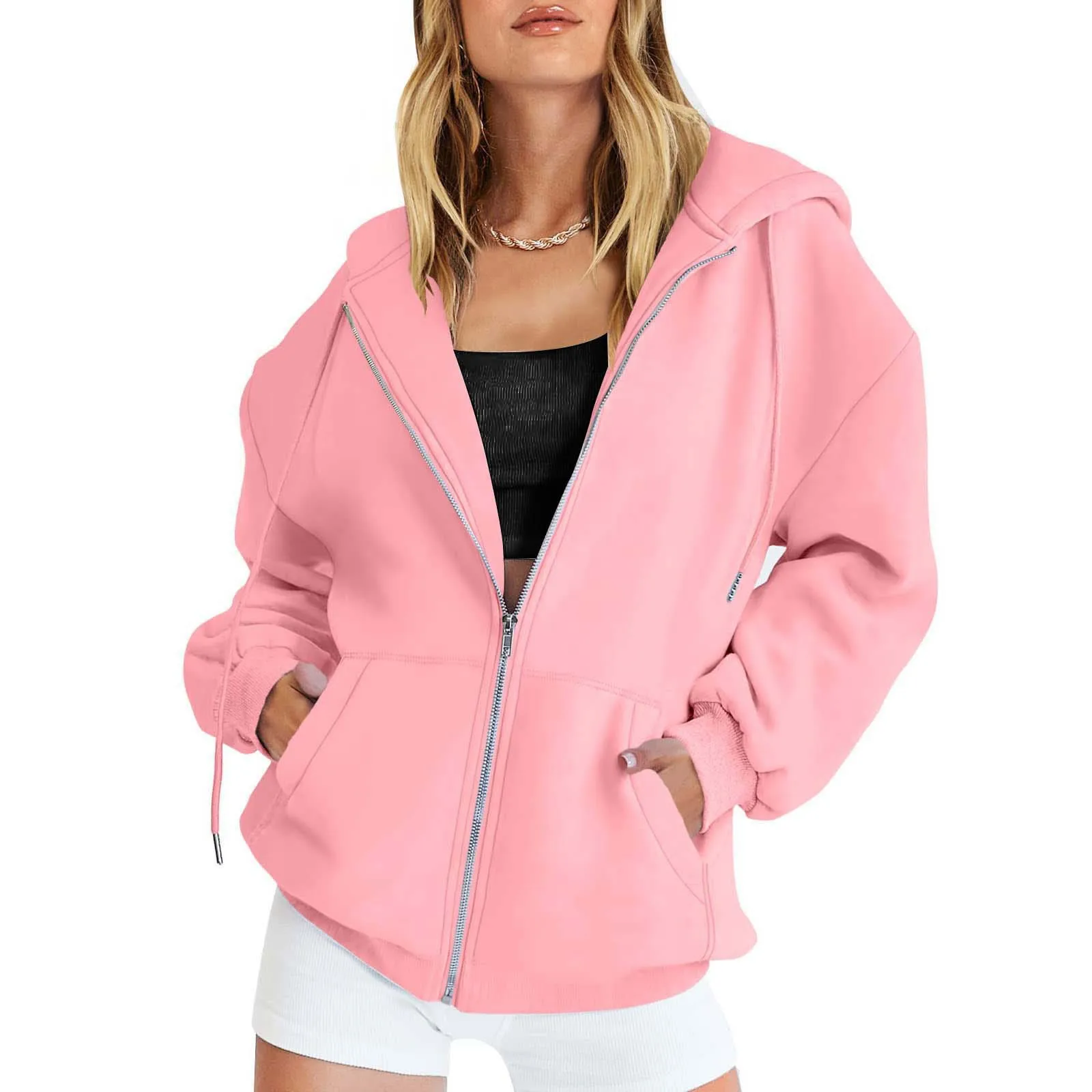 ผู้หญิงแฟชั่นสีทึบHoodies Eleg - Women'S Fashion Zip Up Hoodies บทวิจารณ์และราคา