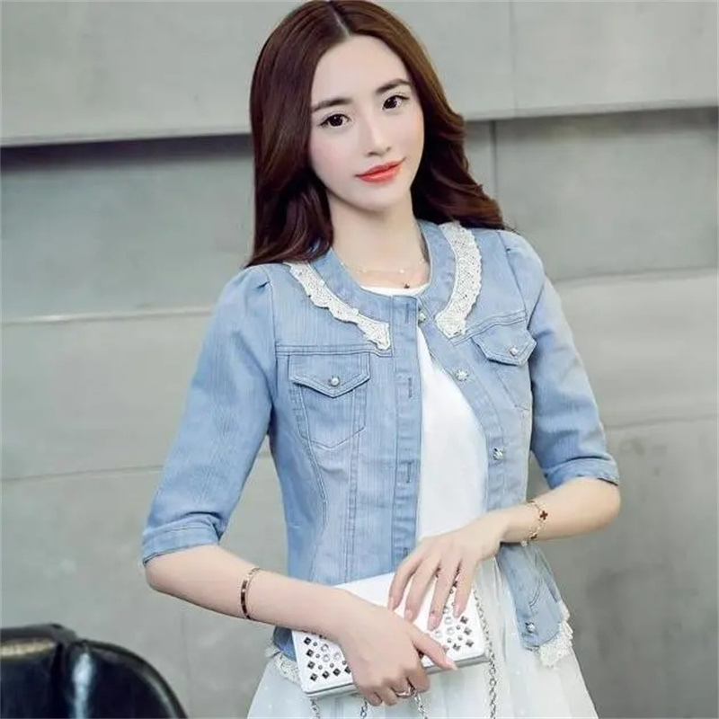 แจ็คเก็ตยีนส์ผู้หญิงครึ่งแขนแจ - Women'S Fashion Denim Jacket บทวิจารณ์และราคา