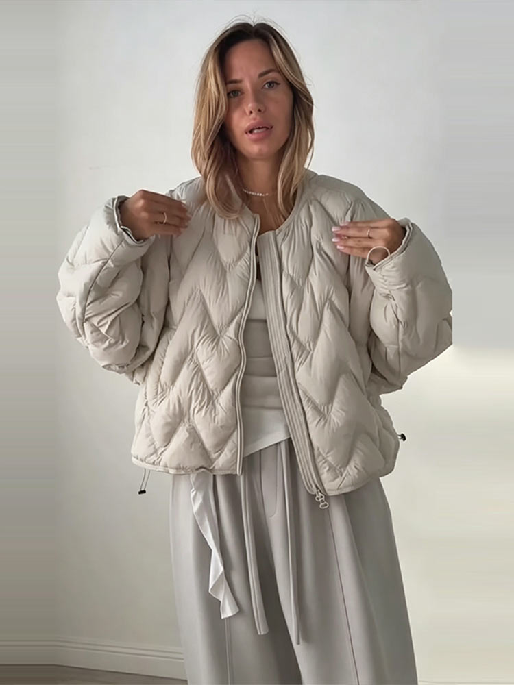 เสื้อแจ็คเก็ตผู้หญิงทรงหลวม คอ - Women'S Fashion Quilted Jacket บทวิจารณ์และราคา