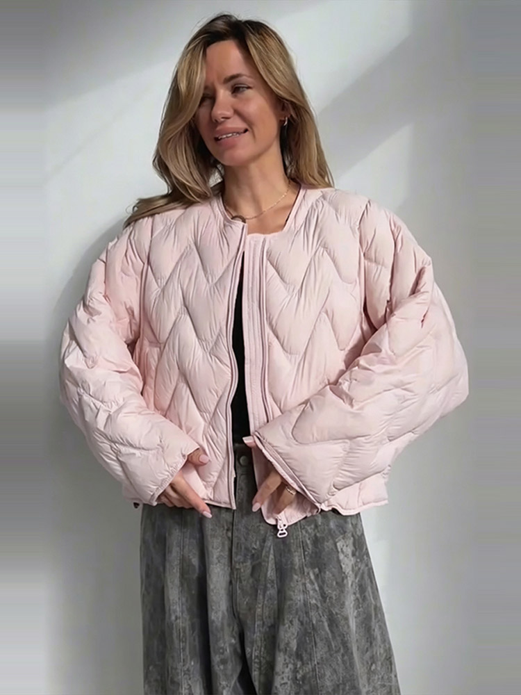 เสื้อแจ็คเก็ตผู้หญิงทรงหลวม คอ - Women'S Fashion Quilted Jacket บทวิจารณ์และราคา