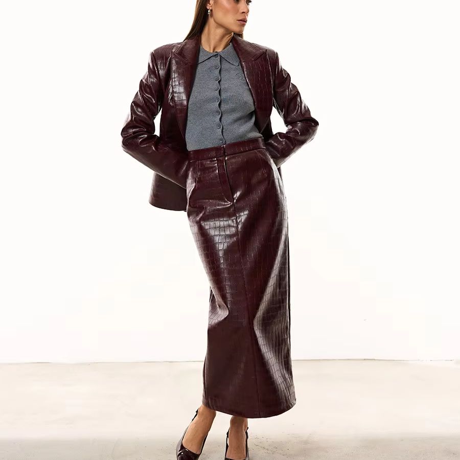 ชุดสูท 2 ชิ้นสำหรับผู้หญิง IG  - Women'S Fashion Leather Jacket บทวิจารณ์และราคา