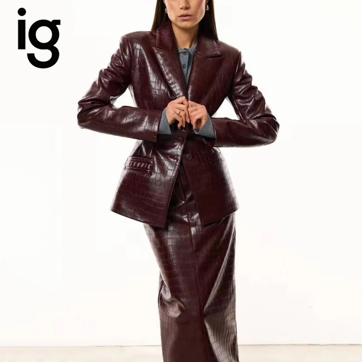 ชุดสูท 2 ชิ้นสำหรับผู้หญิง IG  - Women'S Fashion Leather Jacket บทวิจารณ์และราคา
