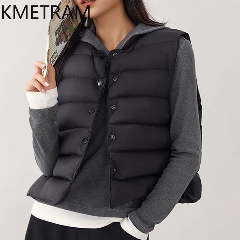 Kmetram เสื้อกั๊กขนห่านสีขาวเส - Puffer Vest Fashion Women บทวิจารณ์และราคา