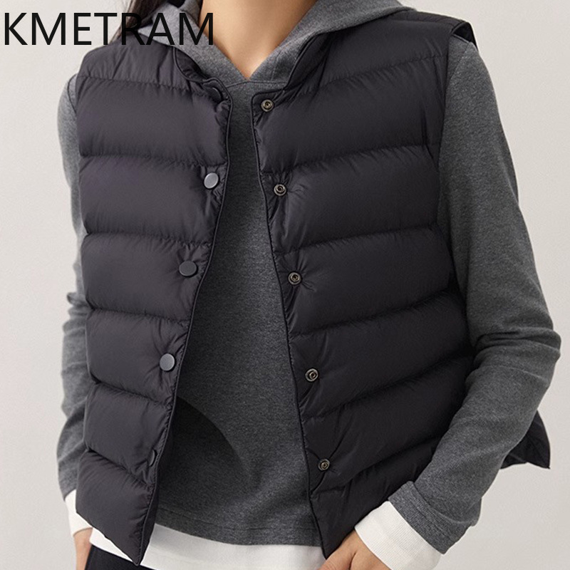 Kmetram เสื้อกั๊กขนห่านสีขาวเส - Puffer Vest Fashion Women บทวิจารณ์และราคา