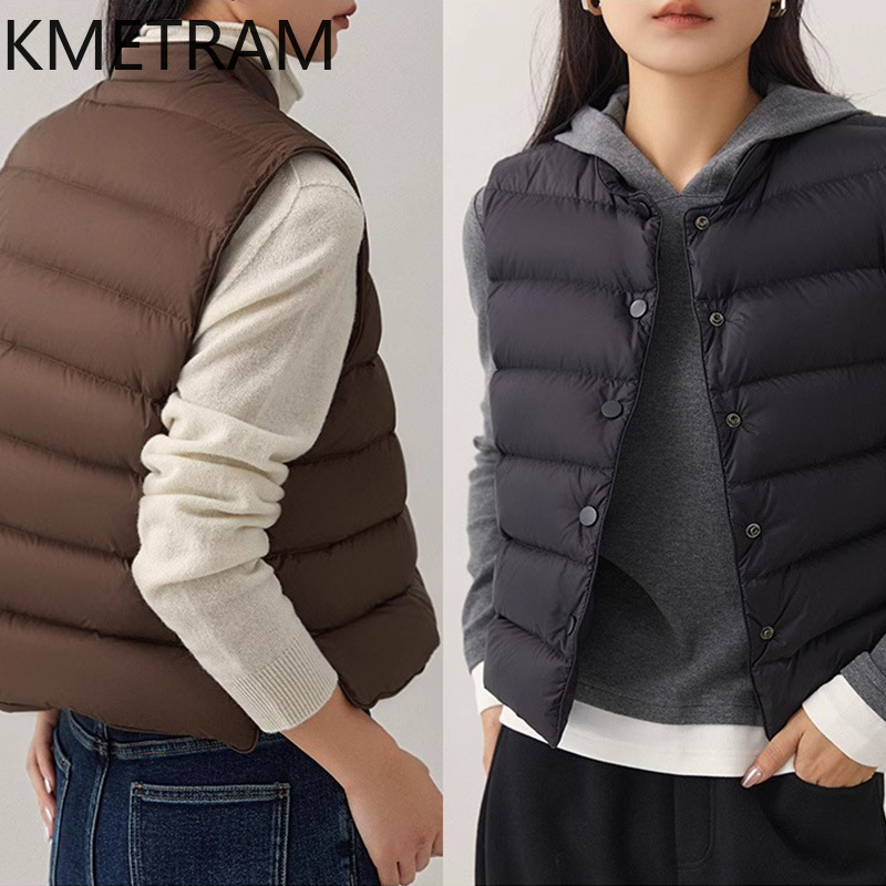 Kmetram เสื้อกั๊กขนห่านสีขาวเส - Puffer Vest Fashion Women บทวิจารณ์และราคา