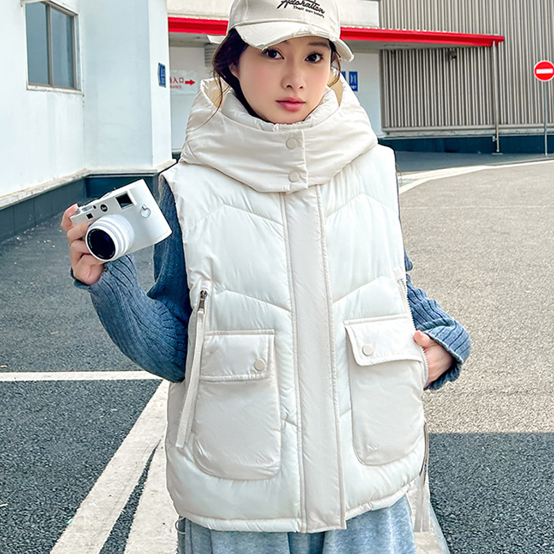 เสื้อกั๊กมีฮู้ดทรงหลวม Big Poc - Puffer Vest Fashion Women บทวิจารณ์และราคา