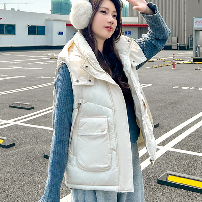 เสื้อกั๊กมีฮู้ดทรงหลวม Big Poc - Puffer Vest Fashion Women บทวิจารณ์และราคา
