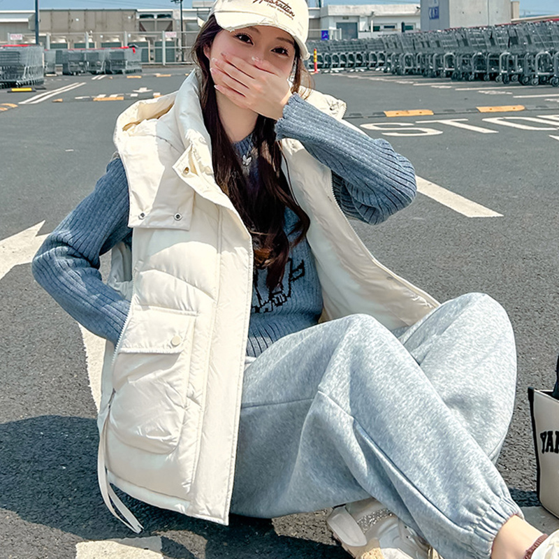 เสื้อกั๊กมีฮู้ดทรงหลวม Big Poc - Puffer Vest Fashion Women บทวิจารณ์และราคา