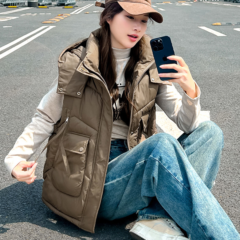 เสื้อกั๊กมีฮู้ดทรงหลวม Big Poc - Puffer Vest Fashion Women บทวิจารณ์และราคา