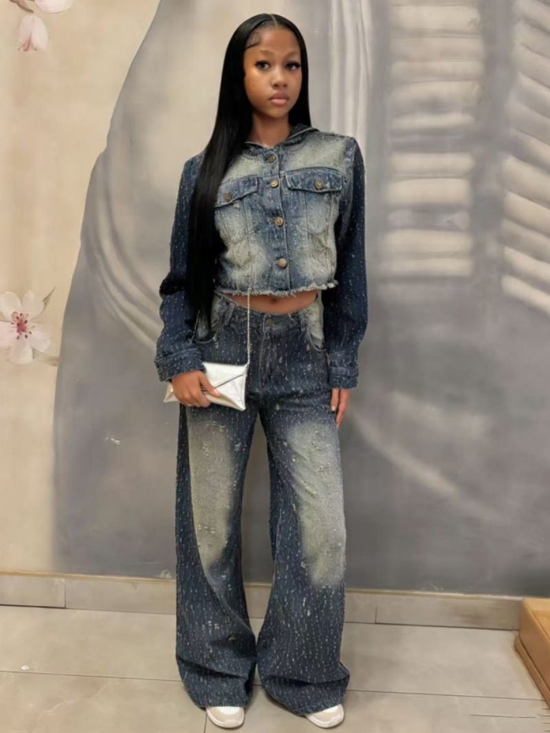 ชุดเดนิมแฟชั่น 2 ชิ้น ชุดเซ็ตผ - Women'S Fashion Denim Jacket บทวิจารณ์และราคา